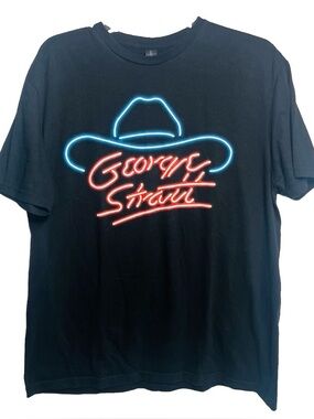 George Strait Neon Cowboy Hat Tour T-Shirt Black Large 2023 Concert Tee